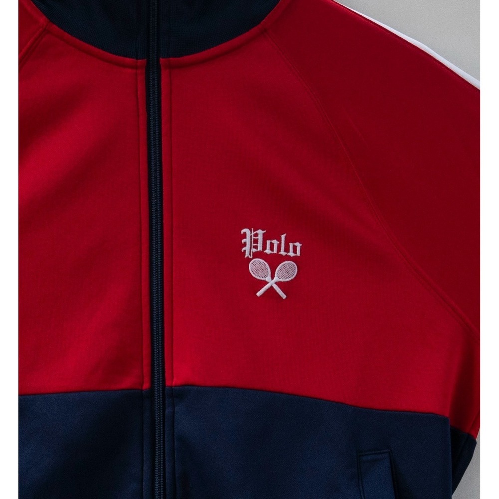 Polo Ralph Lauren Track Jacket Men's Red White Blue Racquets Logo Size S - Picture 2 of 11